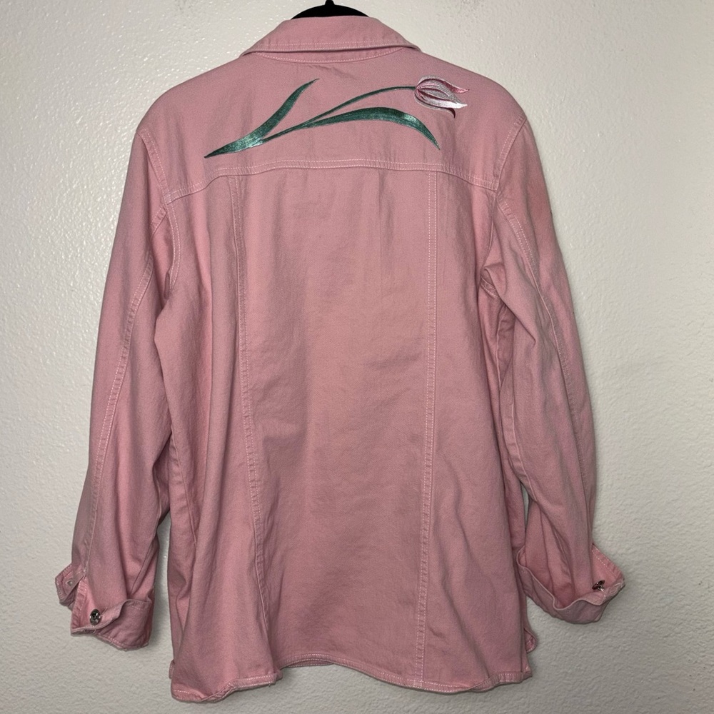 Bob Mackie Wearable Art Pink Denim jacket w/Tulips Vintage Women's size medium - Picture 12 of 16